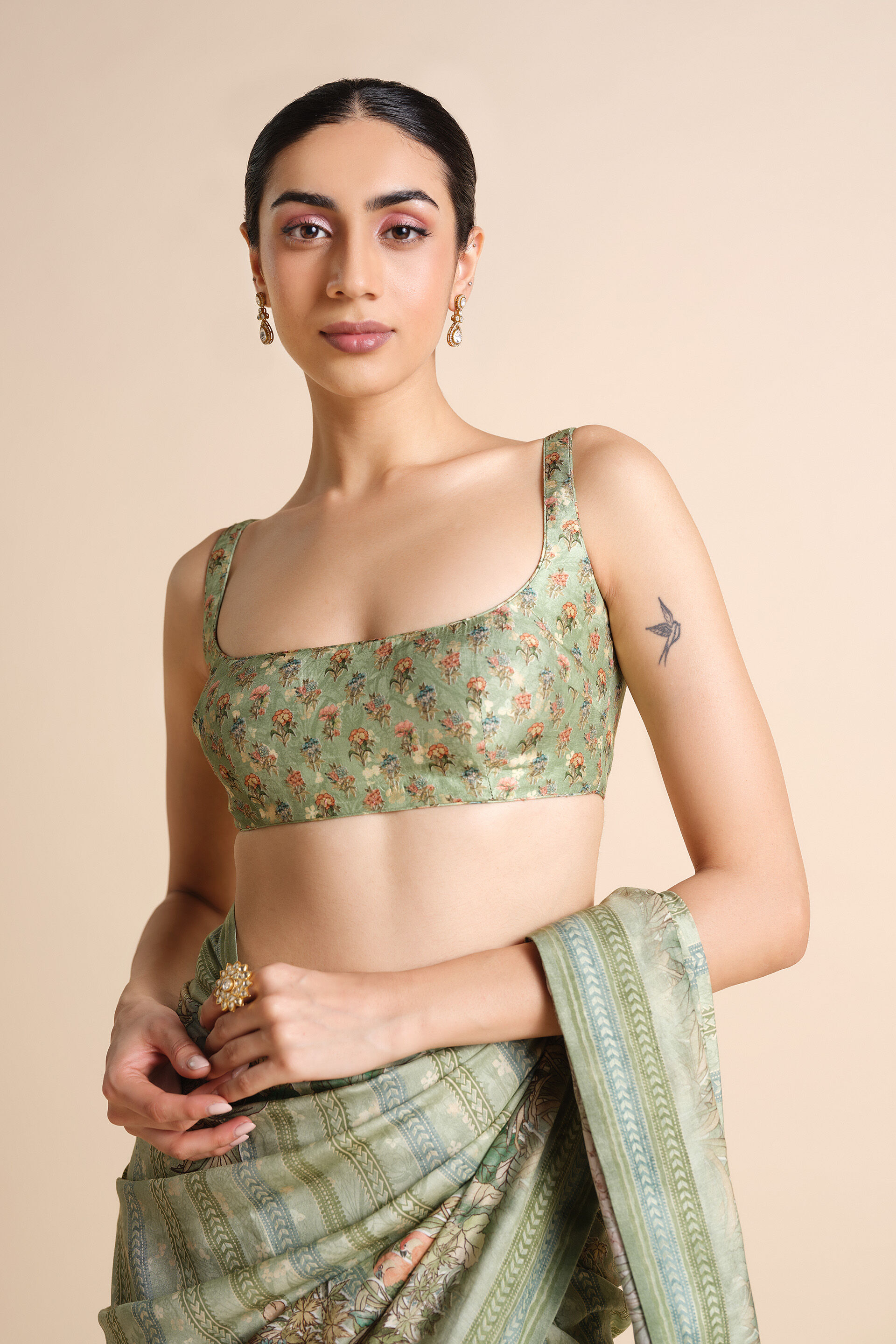 Avonlea Printed Saree - Sage, Sage, image 10